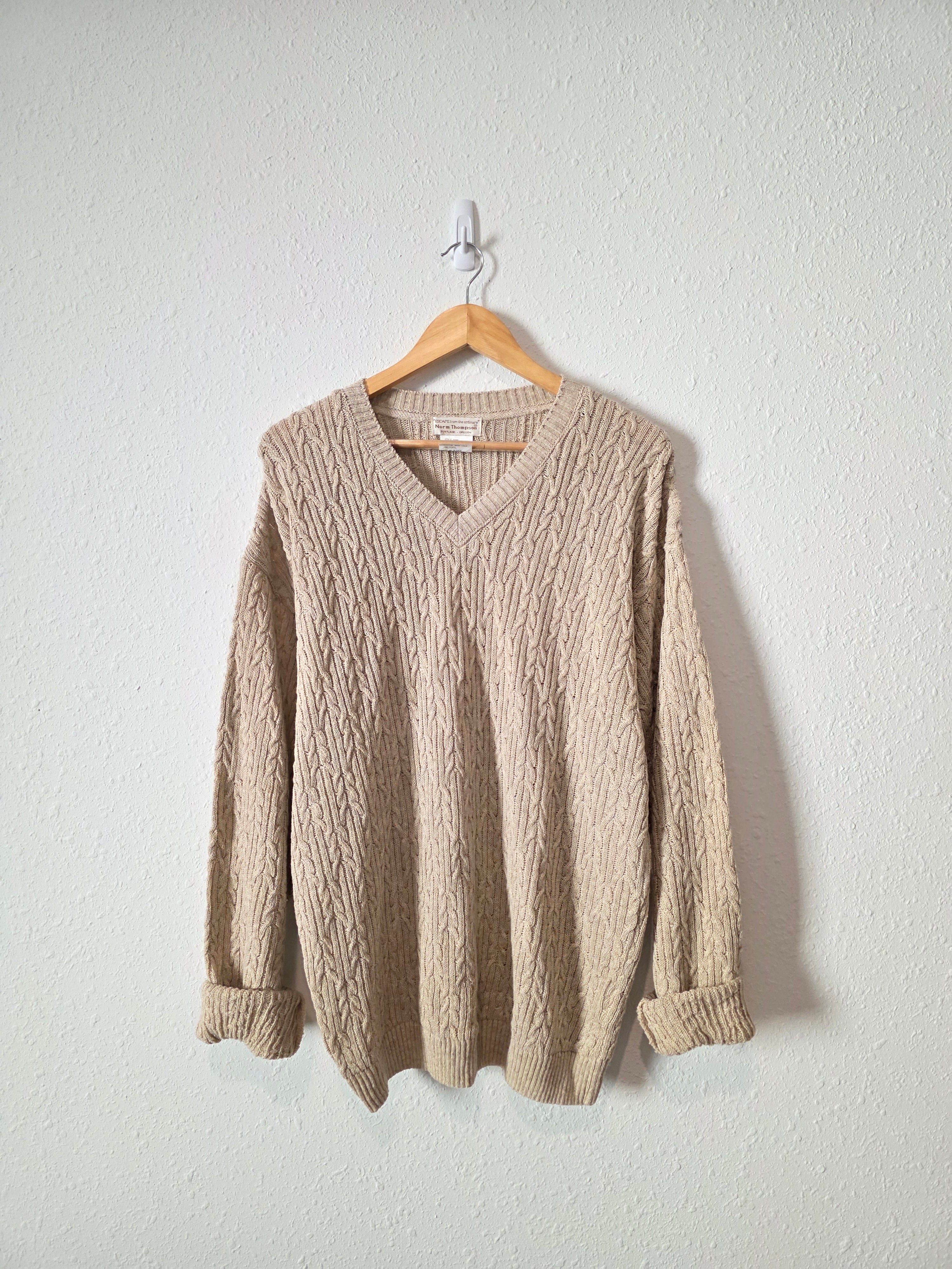 Vintage Cotton Linen Cable Knit Sweater (L)