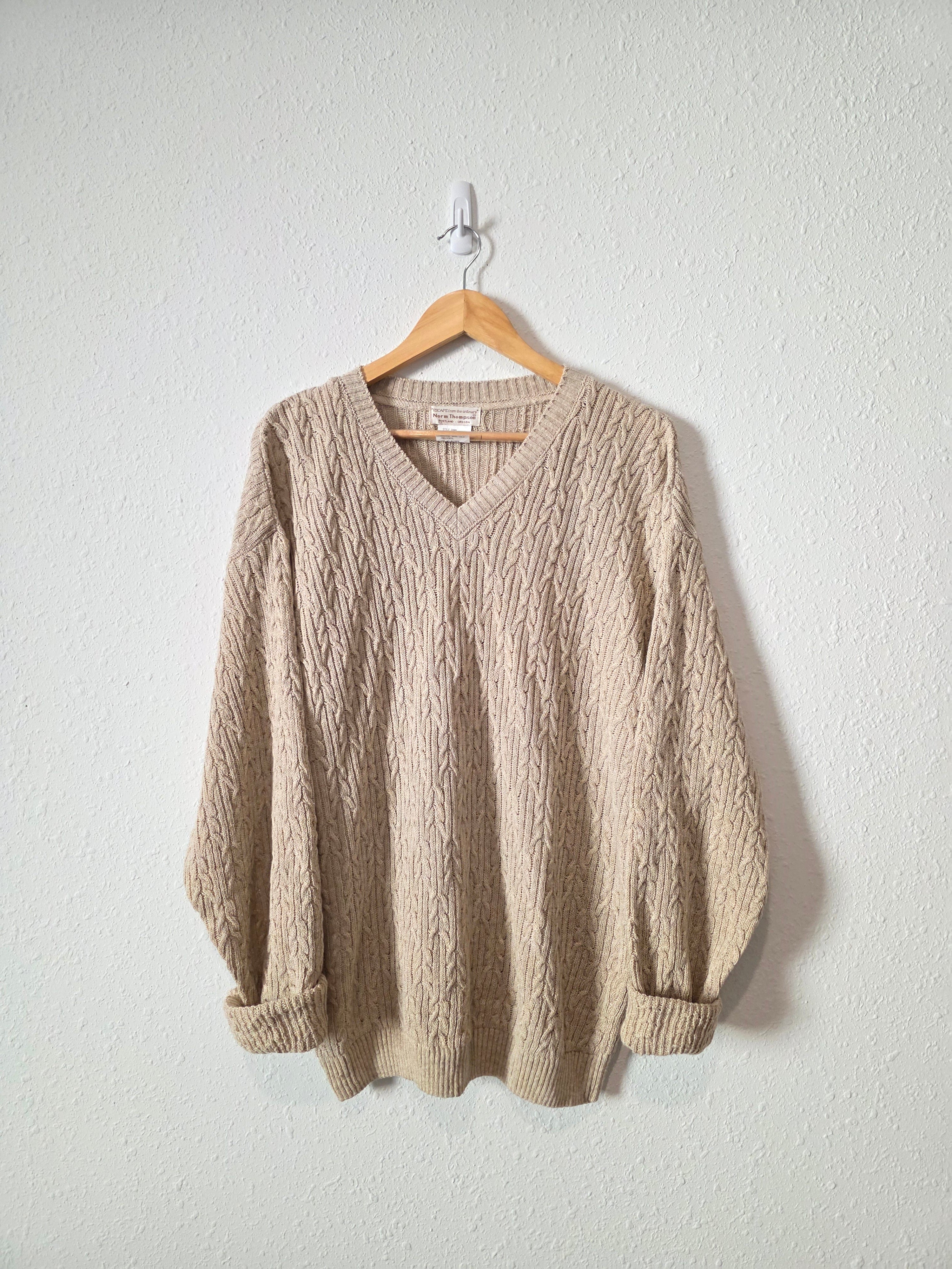 Vintage Cotton Linen Cable Knit Sweater (L)