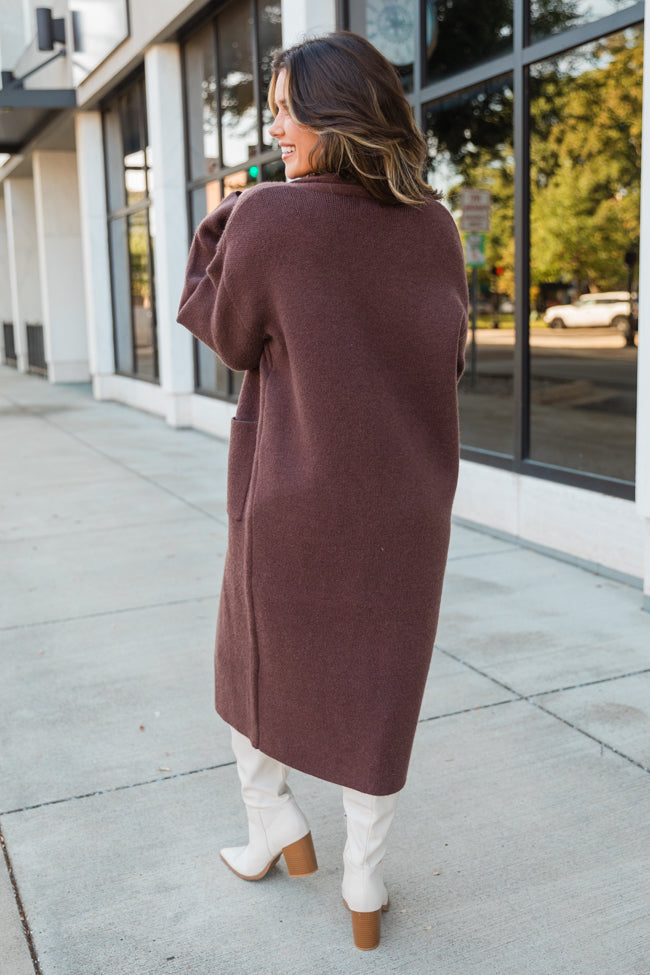 Pink Lily Brown Long Sweater Coat (XL)
