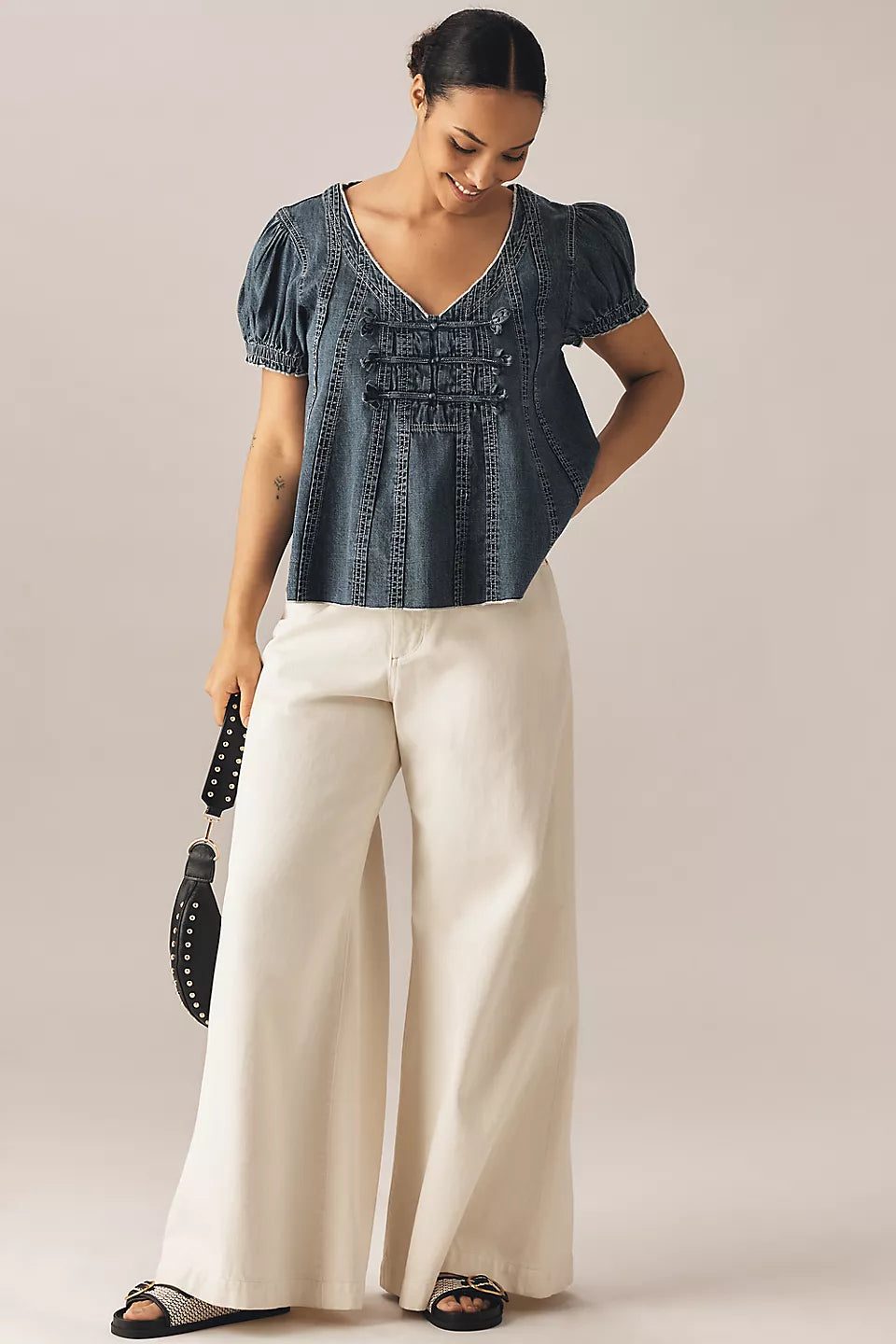 Anthropologie Puff Sleeve Denim Top (2X)