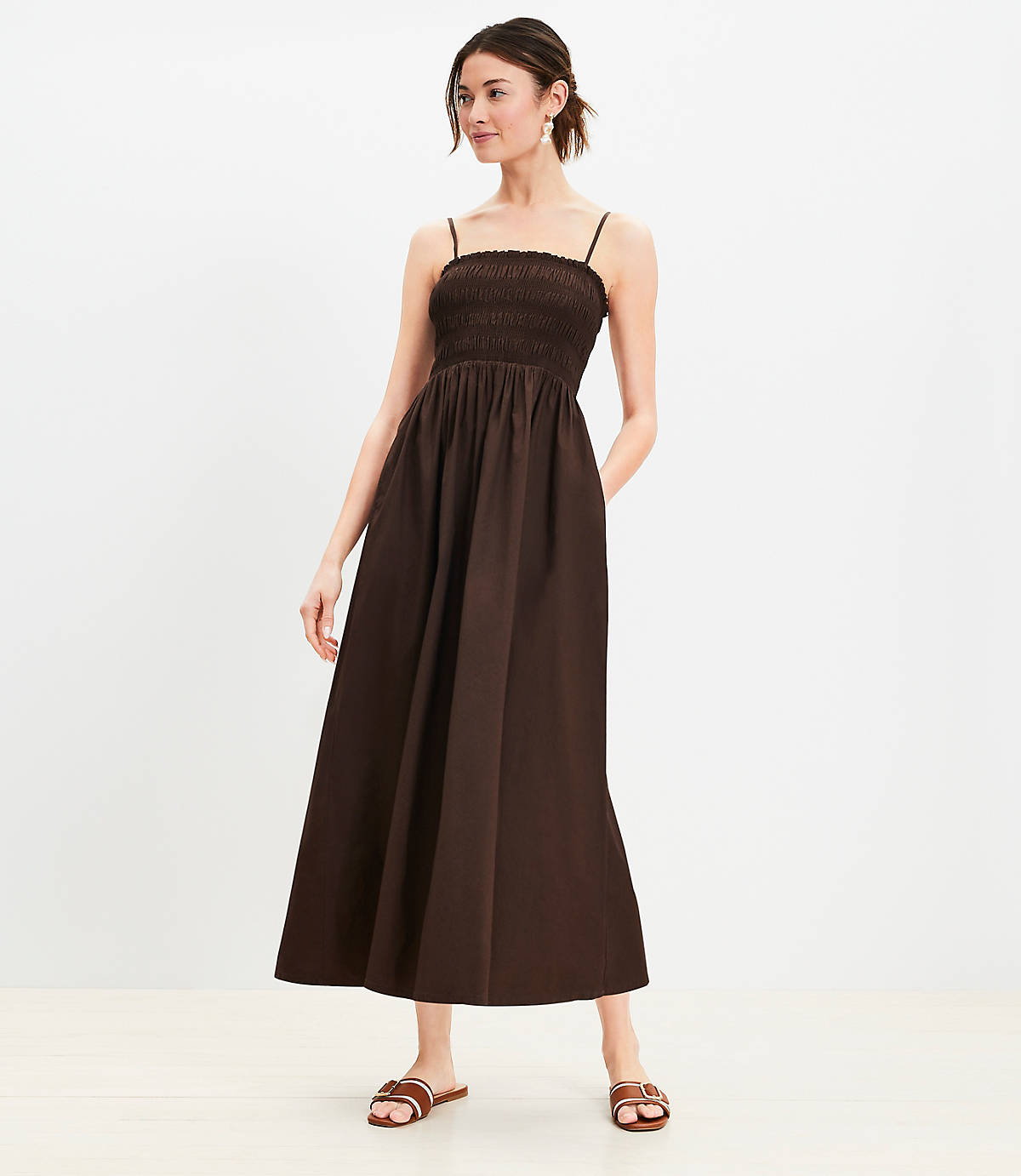 Loft Brown Smocked Maxi Dress (XL)