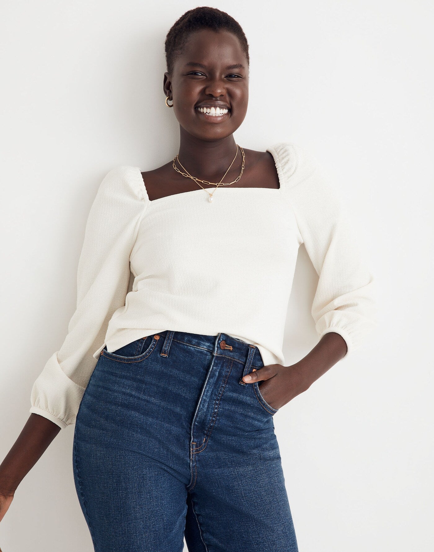 Madewell Puff Sleeve Textured Top (S)