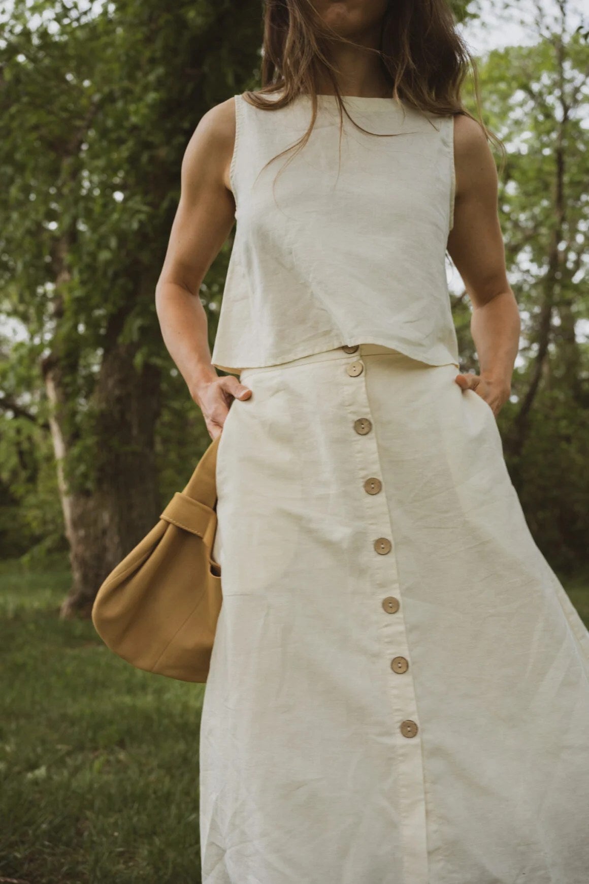 Grae Cove Cotton Linen Midi Skirt (S)