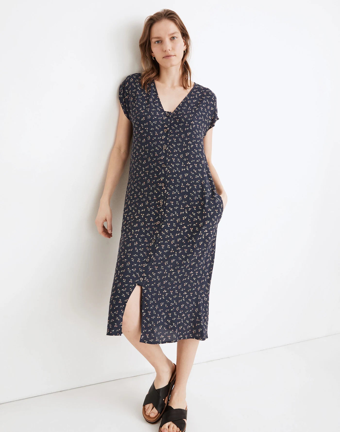 Madewell Navy Floral Midi Dress (L)