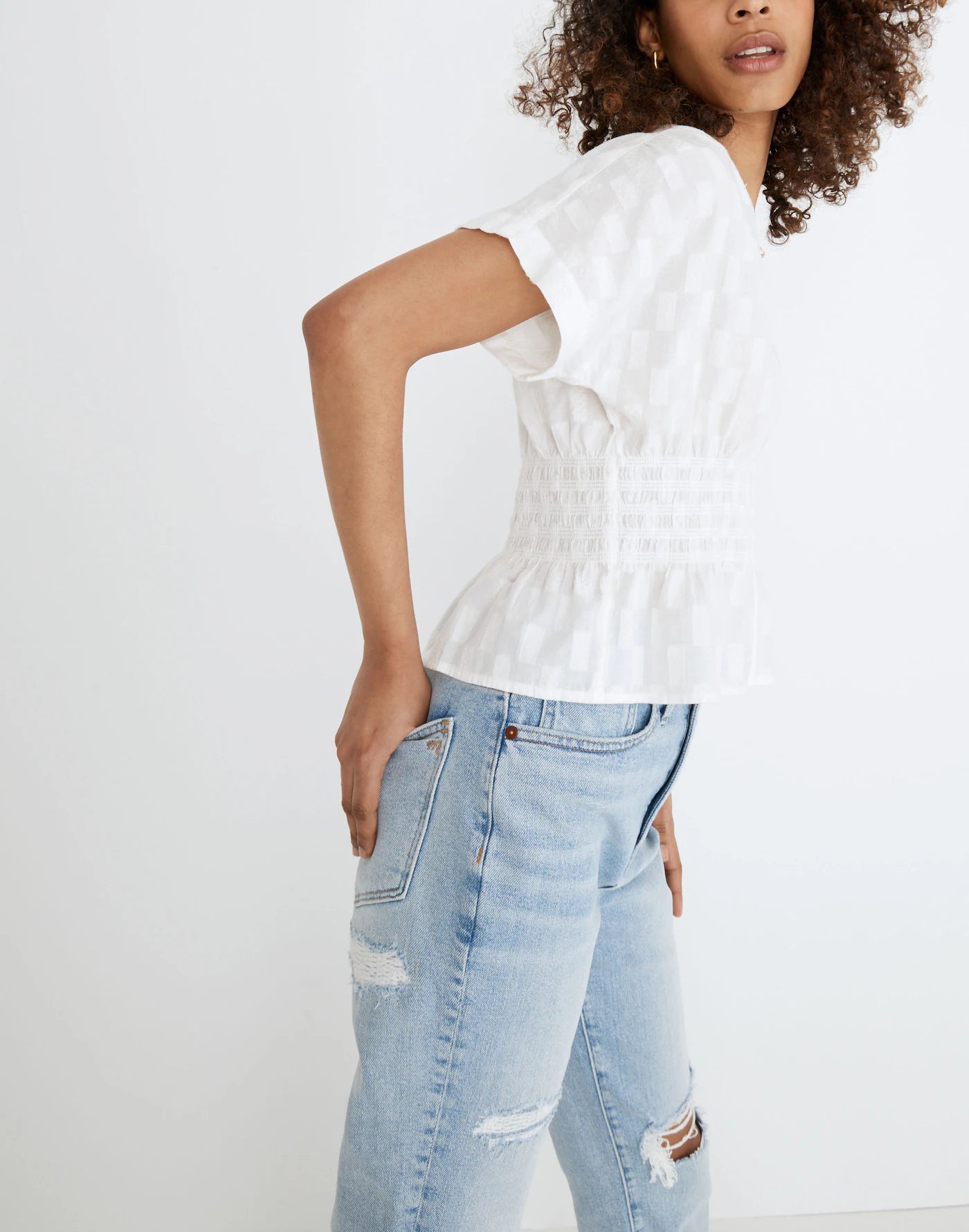 NEW Madewell White Smocked Top (XS)