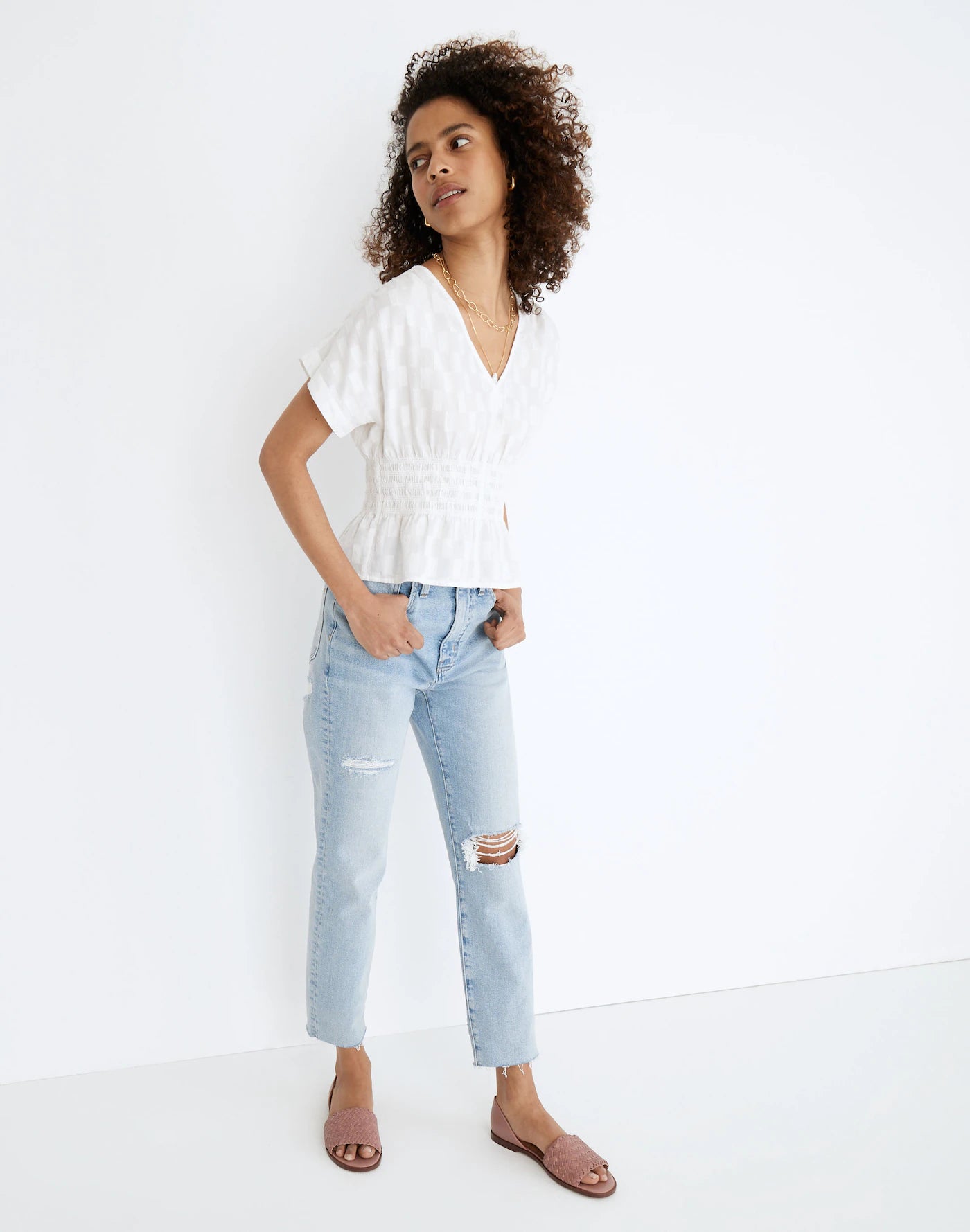 NEW Madewell White Smocked Top (XS)