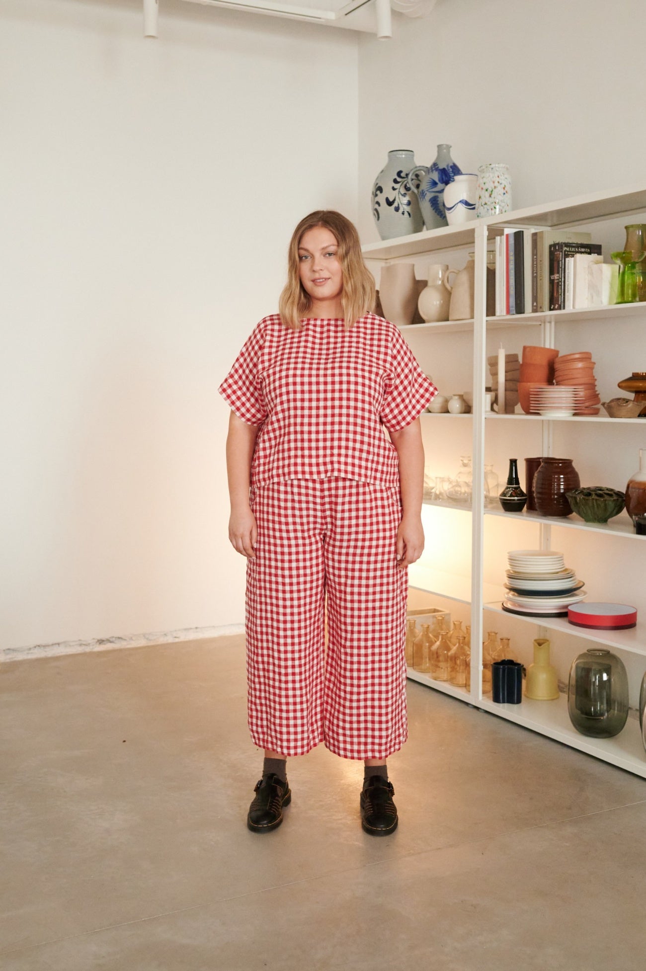Linenfox Gingham Wide Leg Pants (Fits M/L)
