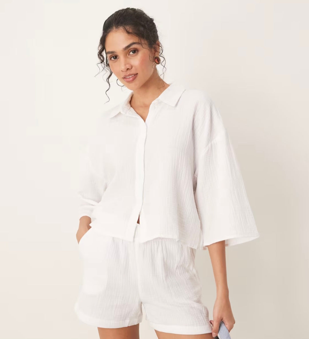 Cotton Gauze Oversized Shirt (XS)