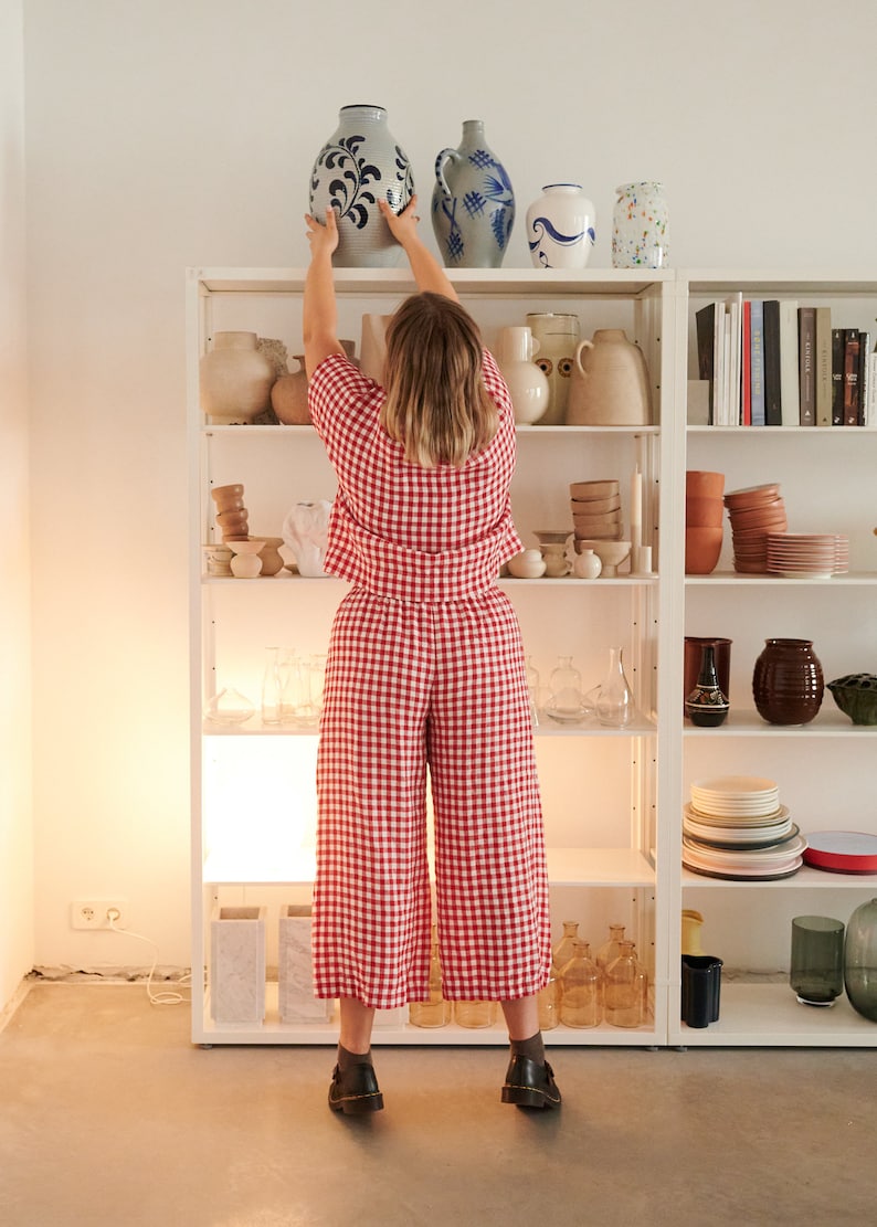 Linenfox Gingham Wide Leg Pants (Fits M/L)