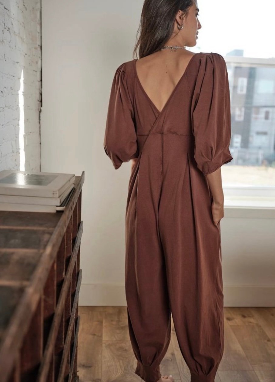 Free People Puff Sleeve Jumpsuit (M)