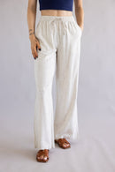 Striped Linen Blend Wide Leg Pants (L)