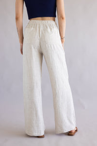 Striped Linen Blend Wide Leg Pants (L)