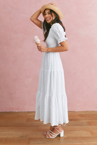 NEW White Smocked Maxi Dress (M)