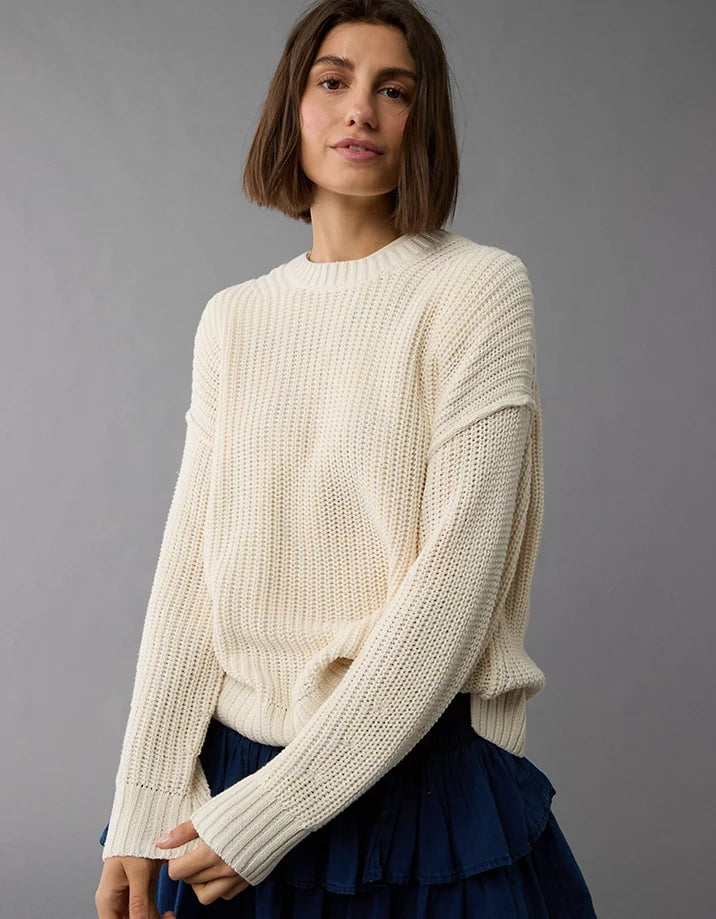 Cream Oversized Knit Sweater (M)