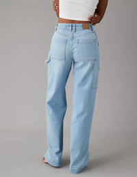 Light Wash Baggy Wide Leg Jeans (6 short)