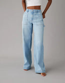 Light Wash Baggy Wide Leg Jeans (6 short)