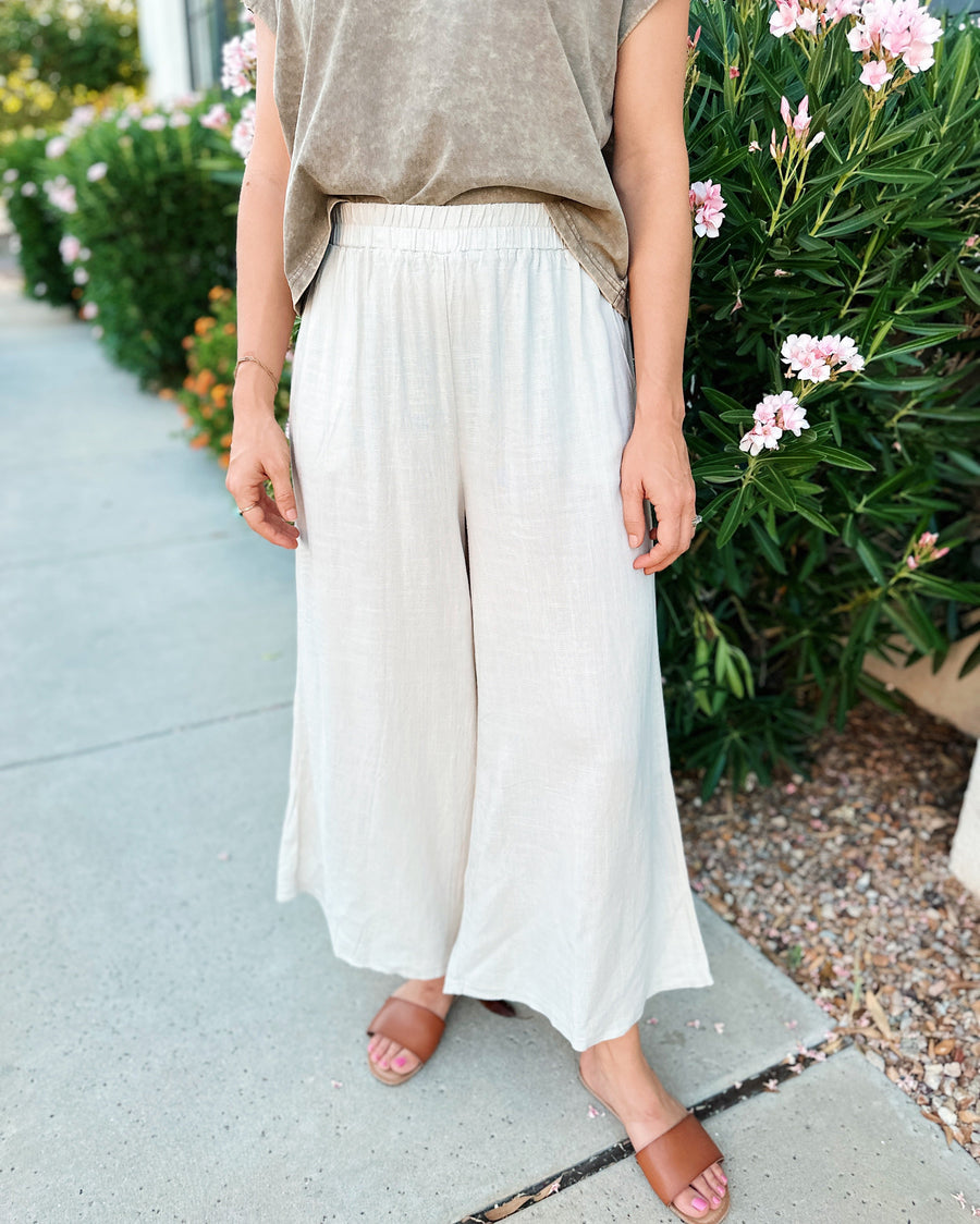 Zenana Wide Leg Linen Blend Pants (XL)