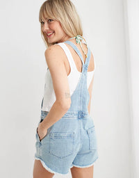 Aerie Light Wash Denim Shortalls (S)