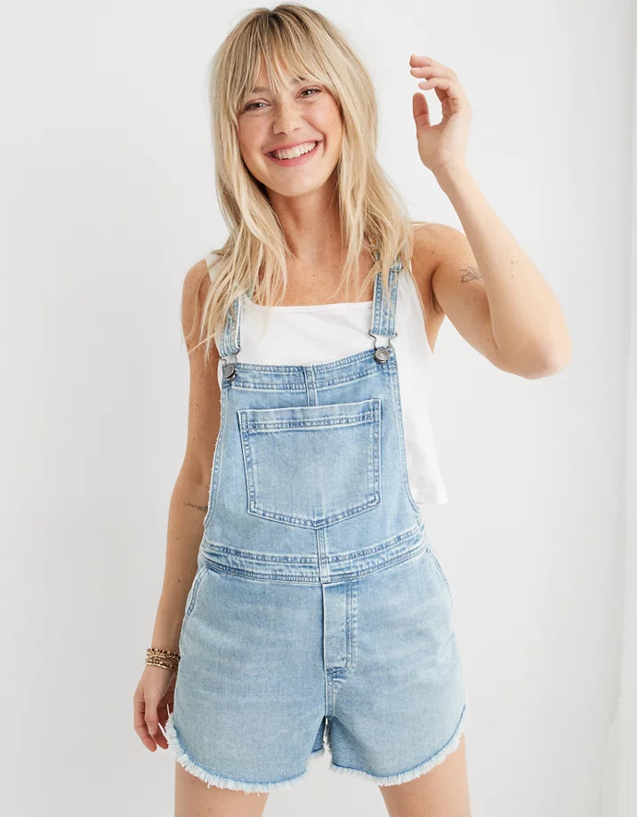 Aerie Light Wash Denim Shortalls (S)