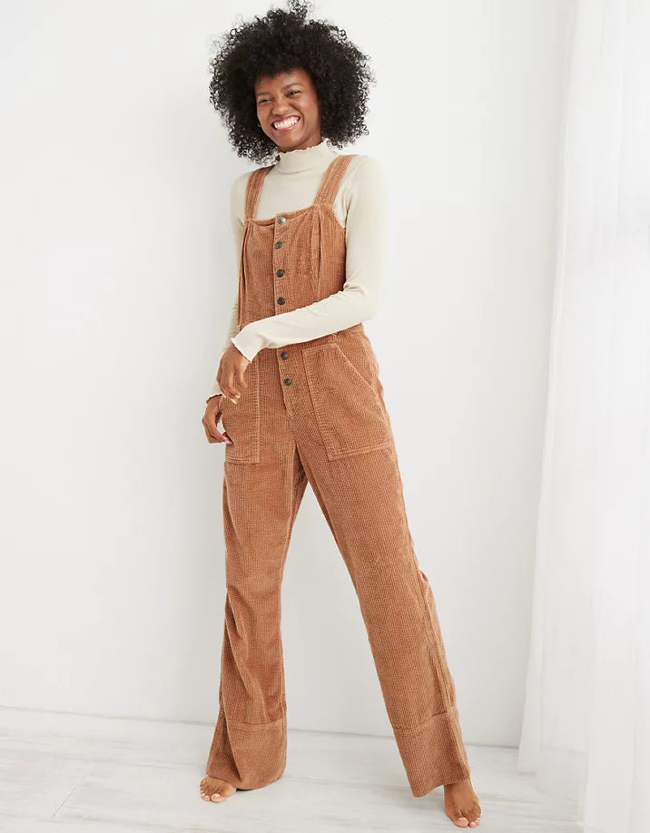 Aerie Cord Kick Flare Overalls (M)
