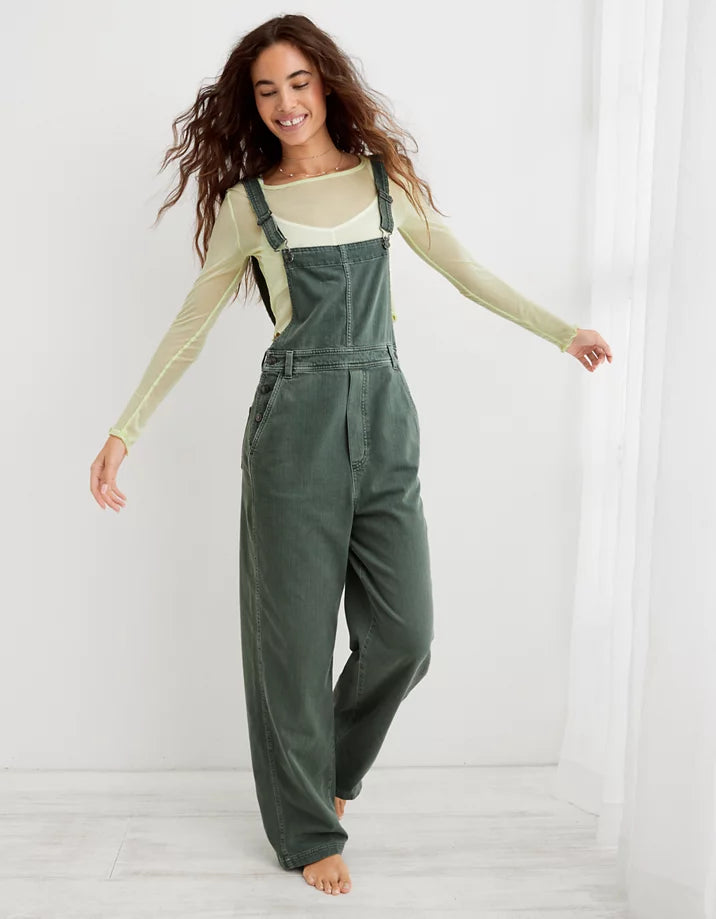 Aerie Green Relaxed Overalls (XS)