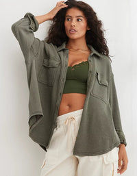 Aerie Olive Waffle Shirt Jacket (M)