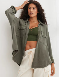 Aerie Olive Waffle Shirt Jacket (S)