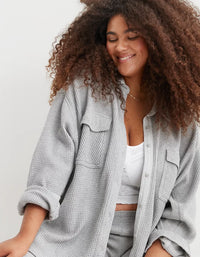 Aerie Gray Waffle Shirt Jacket (S)