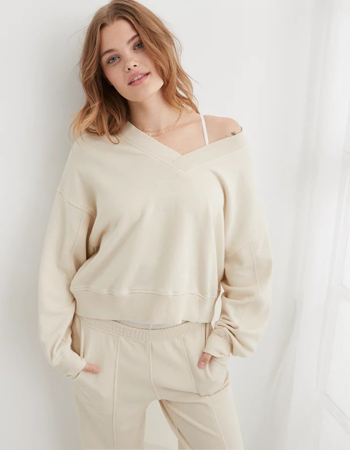 Aerie V Neck Crop Sweatshirt (S)