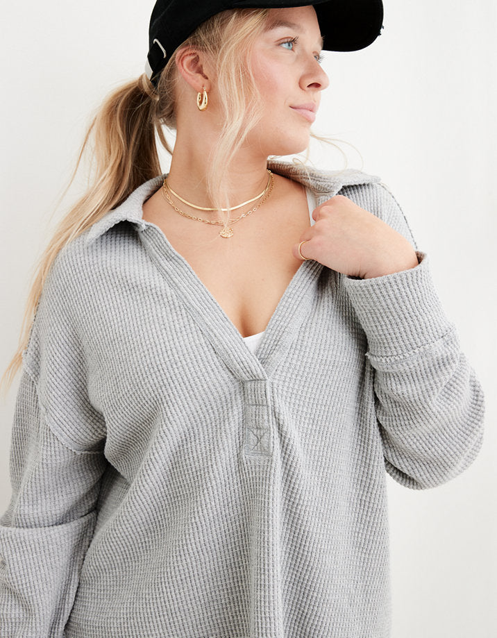 Aerie Gray Waffle Pullover (M)