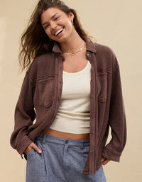 NEW Aerie Brown Waffle Shirt Jacket (XS)