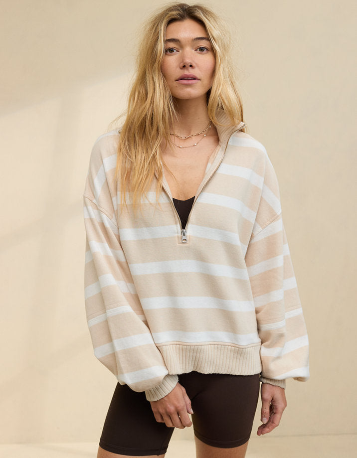 Aerie Striped Quarter Zip Sweatshirt (S)
