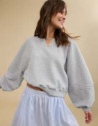 Aerie Gray Crochet Sweatshirt (M)
