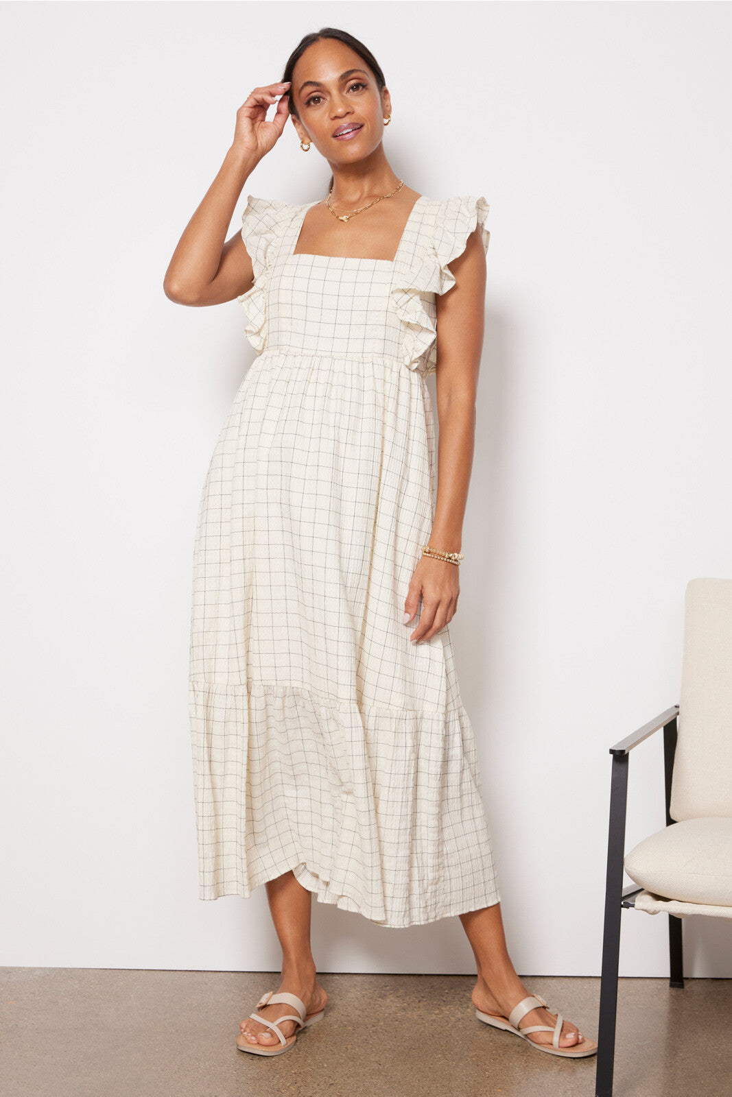 Checkered Gauze Maxi Dress (M)