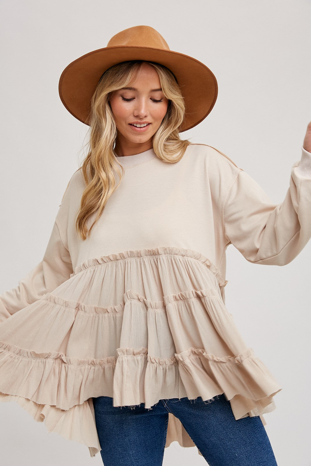 Listicle Ruffle Babydoll Sweater (S)
