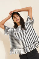 Free People Striped Ruffle Hem Tee (M)