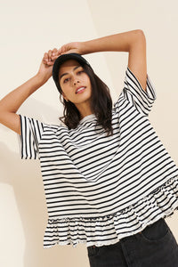 Free People Striped Ruffle Hem Tee (M)