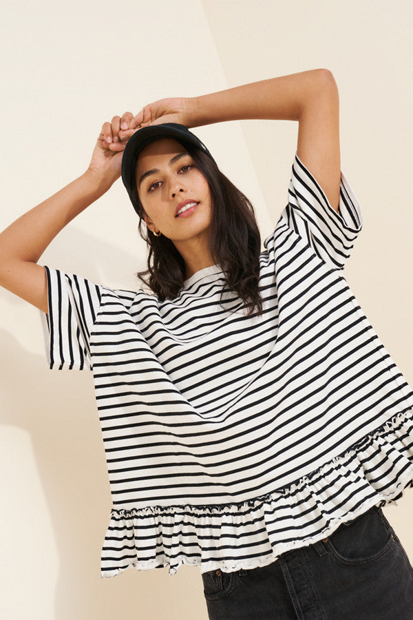 Free People Striped Ruffle Hem Tee (M)