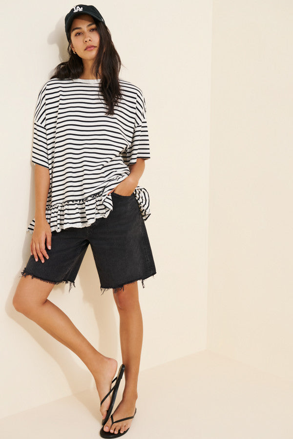 Free People Striped Ruffle Hem Tee (M)