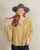 Mustard Flowy Button Up (S/M)