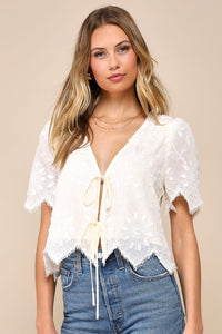 Lulus Floral Tie Front Top (S)