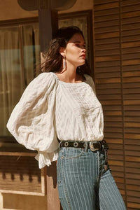 Free People Textured Puff Sleeve Top (S)