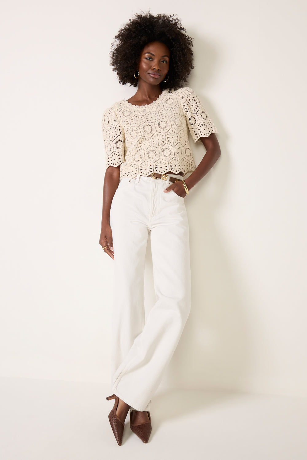 Z Supply Cream Floral Crochet Top (XS)