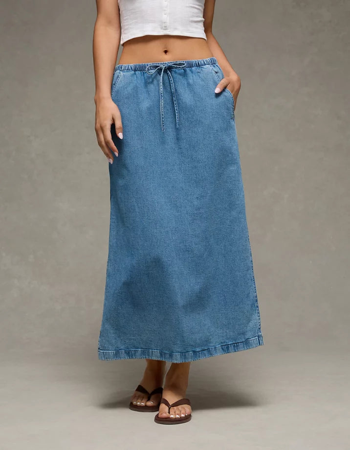 Pull On Denim Maxi Skirt (L)