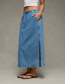 Pull On Denim Maxi Skirt (L)