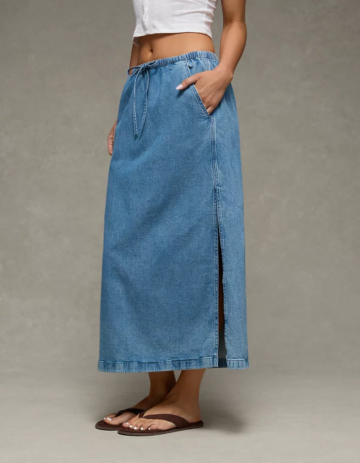 Pull On Denim Maxi Skirt (L)