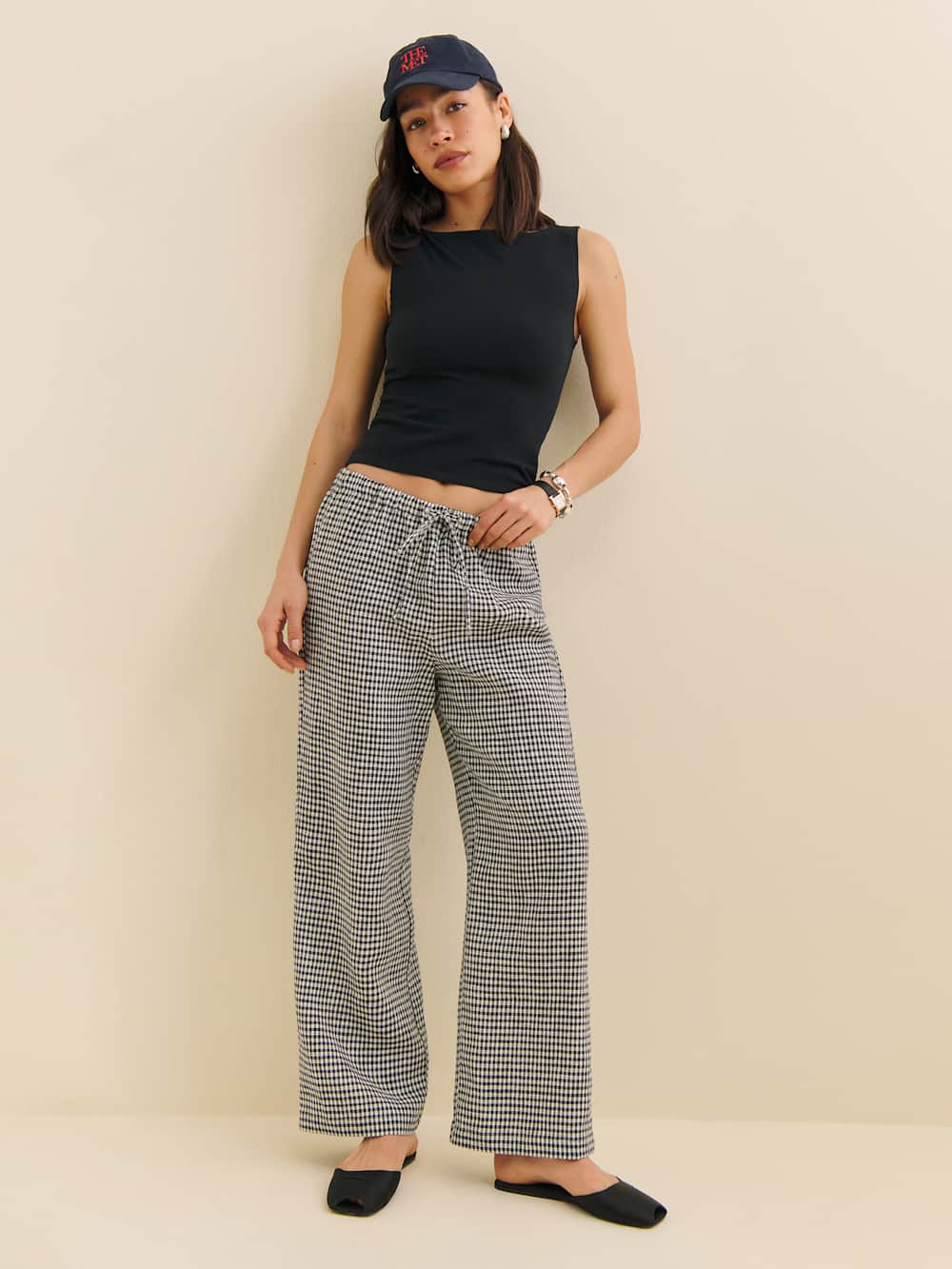 Reformation Gingham Wide Leg Linen Pants (M)