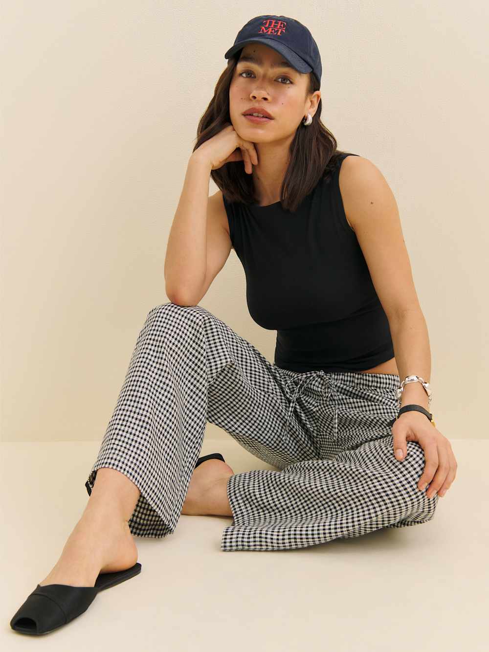Reformation Gingham Wide Leg Linen Pants (M)