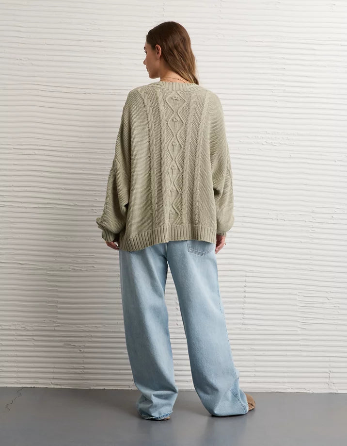 Cable Knit Tie Front Cardigan (XXL)