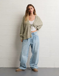 Cable Knit Tie Front Cardigan (XXL)